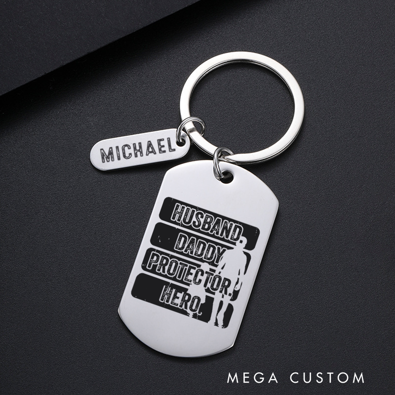 Personalized Police Officers Engraved Keychain Husband Father Protector Hero Keychain Appreciation Gift for Police Officers