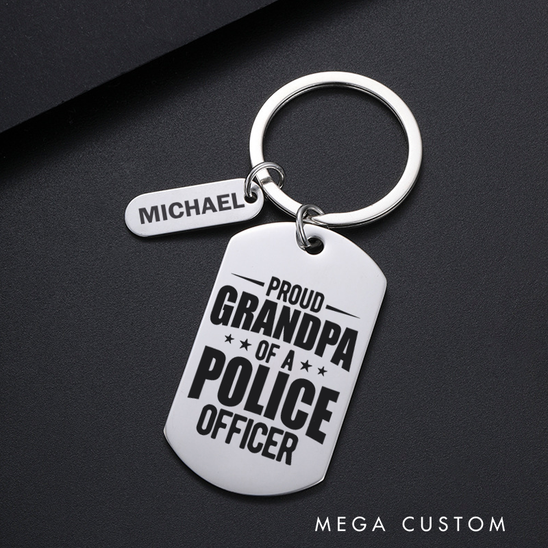Personalized Police Officers Engraved Keychain Grandpa of a Police Officer Design Keychain Appreciation Gift for Police Officers