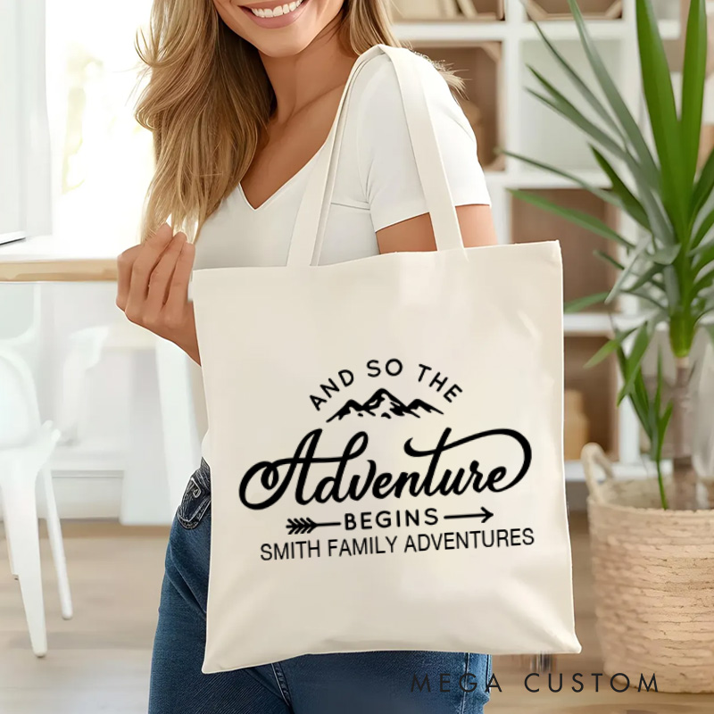 Personalized and so the Adventure Begins Tote Bag Outdoor Explorers Enthusiasts Bag Gift for Hiking Traveling