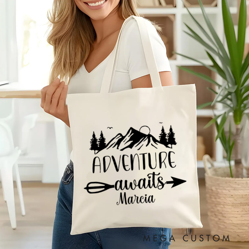Personalized Adventure Awaits Tote Bag Outdoor Explorers Enthusiasts Bag Gift for Hiking Traveling 