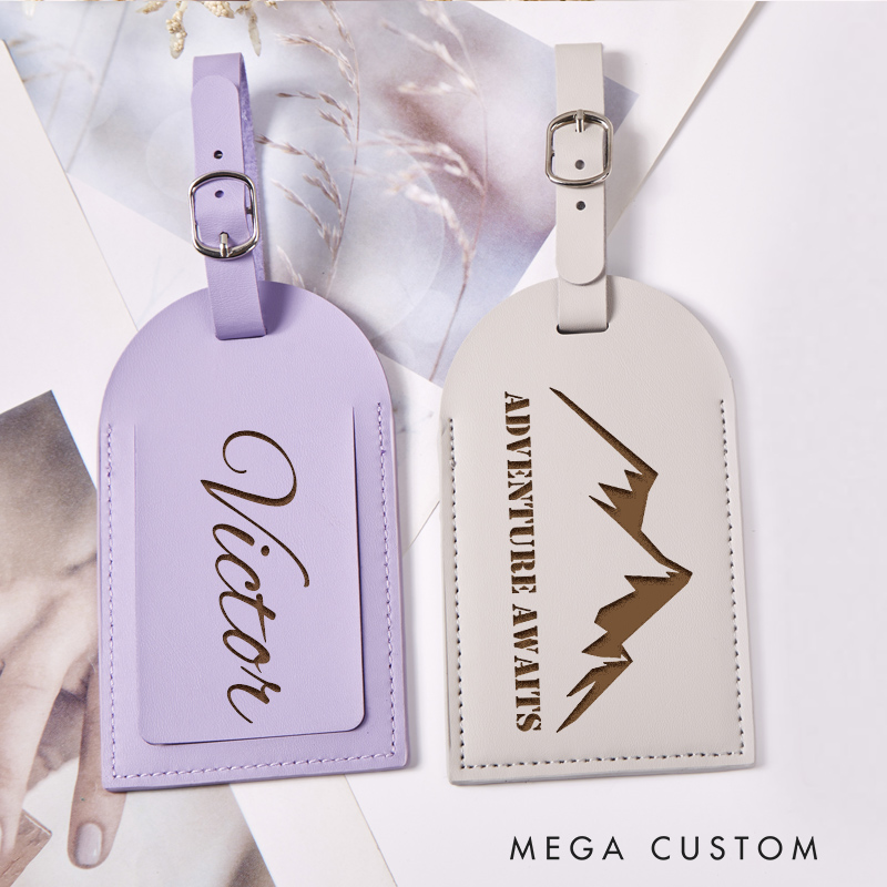 Personalized Adventure Awaits Leather Luggage Tag for Traveling Lovers Custom Travel Gift