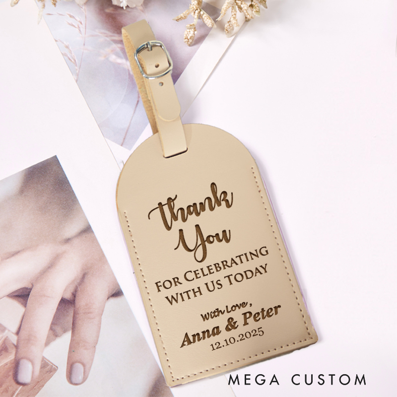 Personalized Thank You Leather Luggage Tags Gift for Traveling Lovers Wedding Favors for Guests Custom Couple Luggage Tags Bridal Shower Gift