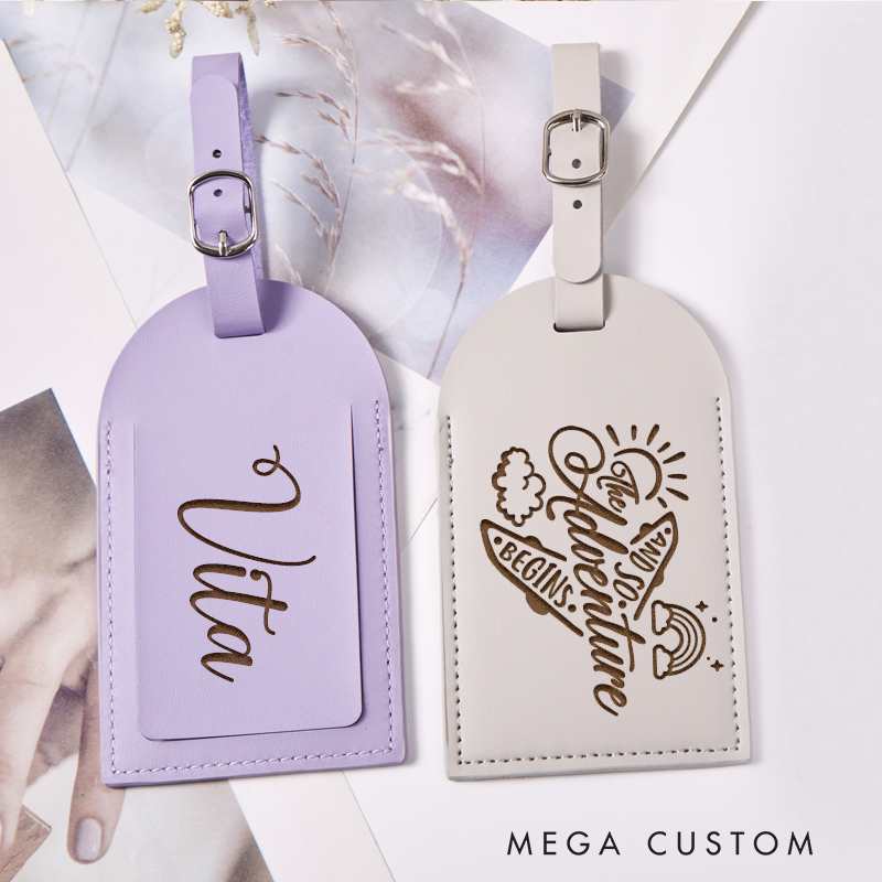 Personalized the Adventure Begins Leather Luggage Tag for Traveling Lovers Custom Trip Gift