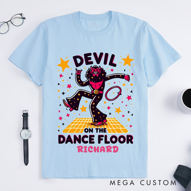 Personalized Devil Disco Dance Floor T-Shirts Retro Funny Dancing Gift for Men Custom Cool Dance Lover Apparel for Father Brother Friends