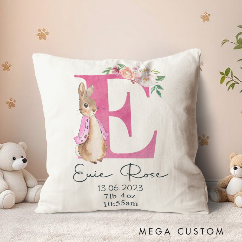 Personalized Bunny and Floral Baby Birth Stats Keepsake Throw Pillows Easter Baby Gift