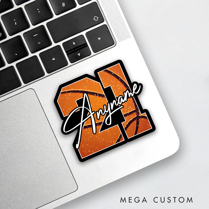Personalized Basketball Decal with Custom Name and Number Glitter Textured Sports Design for Players and Fans