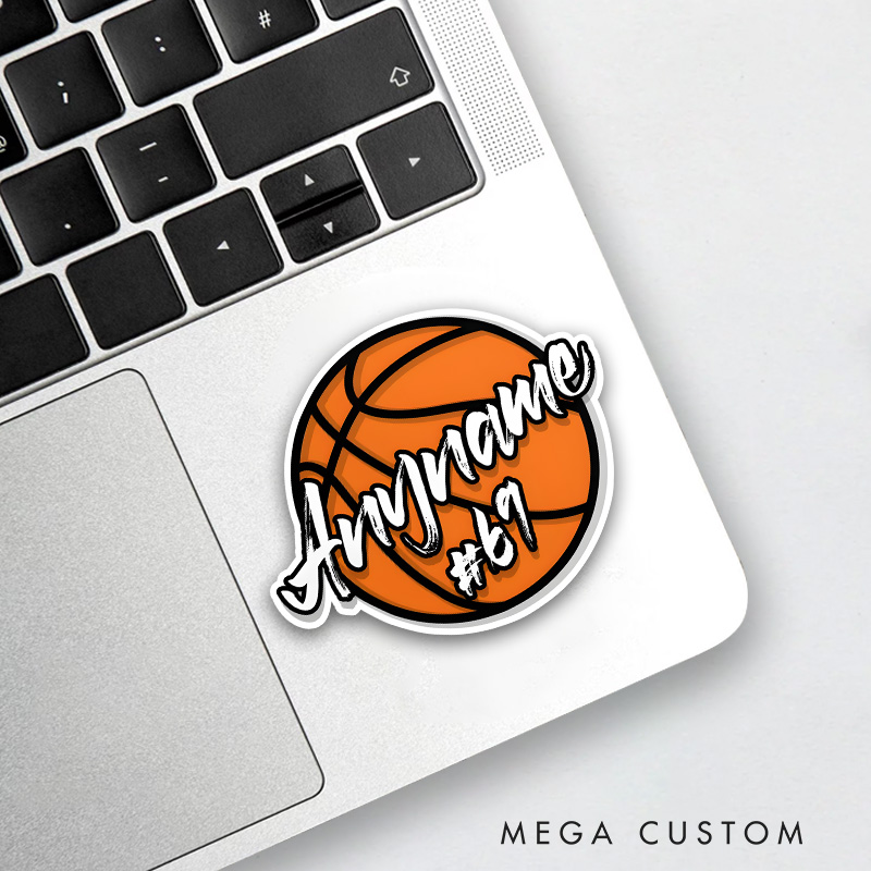 Personalized Basketball Decal with Custom Name and Number Bold Handwritten Style Design for Players and Fans