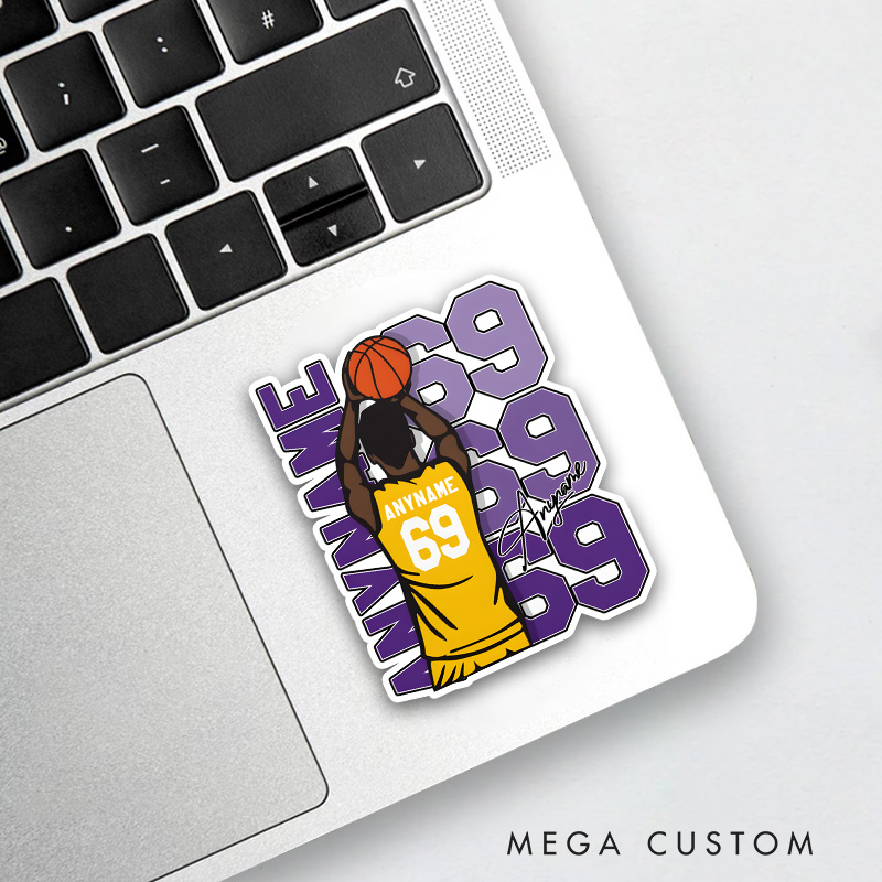 Personalized Basketball Decal with Custom Name and Number Dynamic Shooting Pose Design