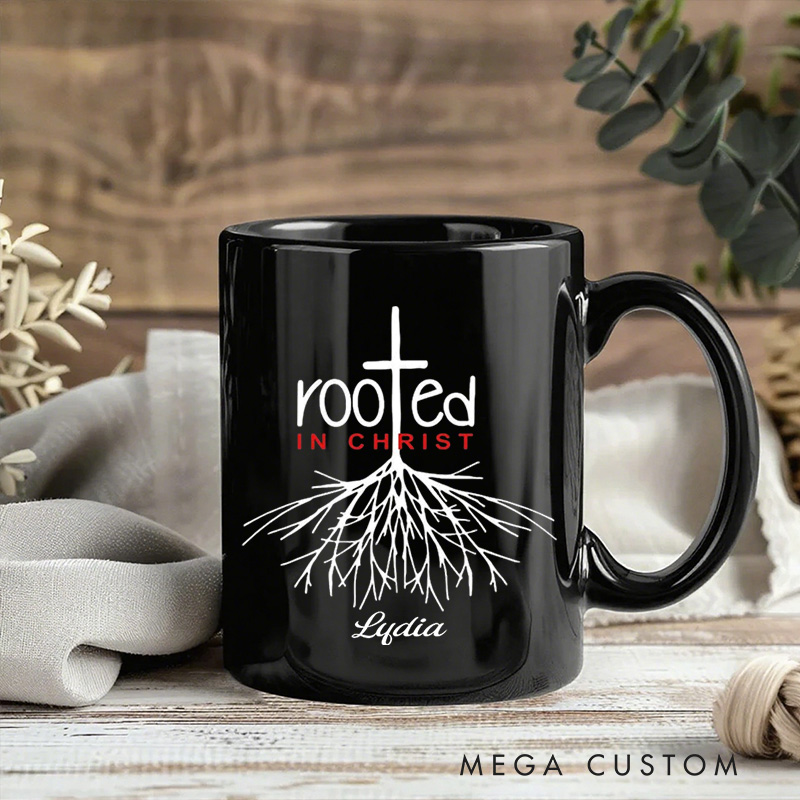 Personalized Rooted in Christ Ceramic Mug with Name Religious Gift Birthday Gift for Christians
