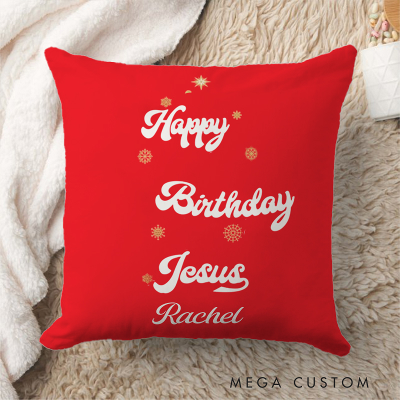 Personalized Happy Birthday Jesus Throw Pillow with Name Birthday Gift for Family Religious Gift for Christian Christmas Gift