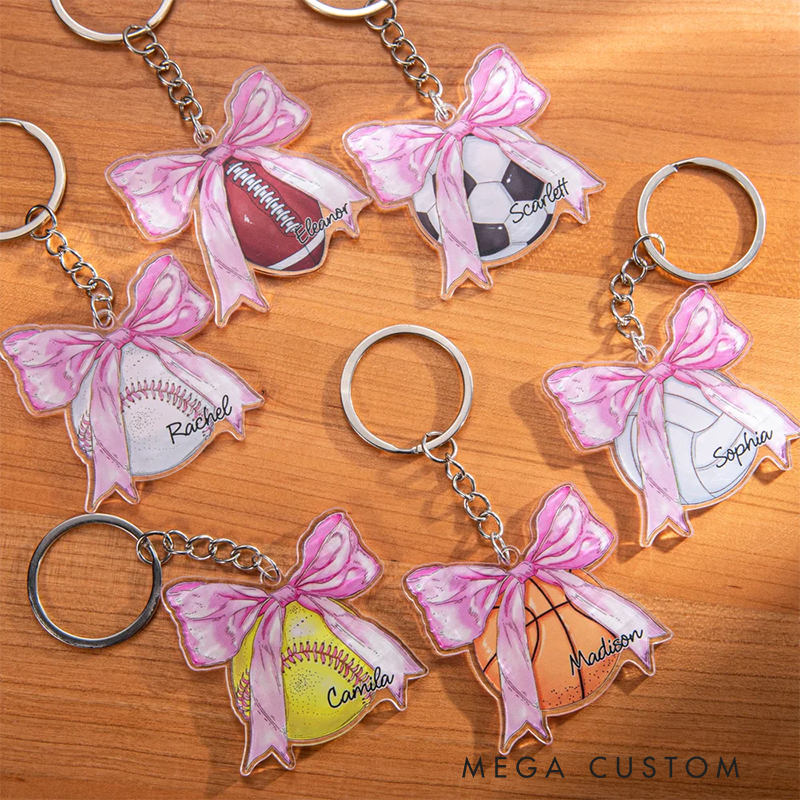 Personalized Sports Ball Keychain with Ribbon Design 