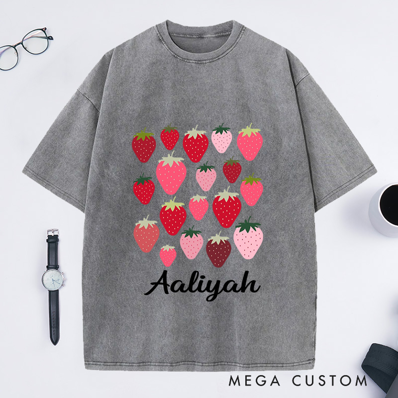 Personalized Strawberries Washed T-Shirts Aesthetic Shirt Strawberry Birthday Shirt Fruit Shirt Strawberry Shirt Plant Shirt Gardening Shirt Plant Lover
