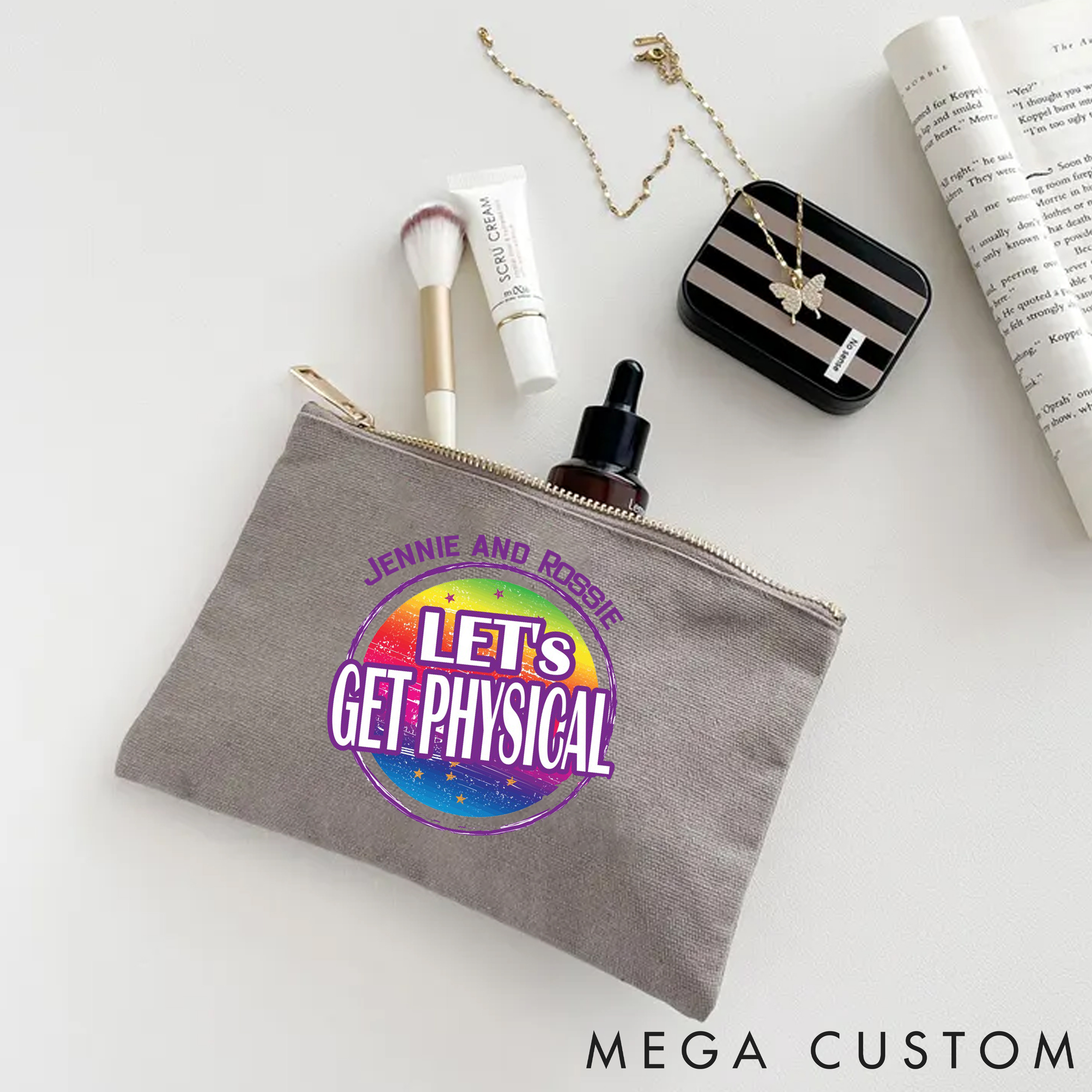 Personalized Zipper Makeup Bag with Retro and Colorful Gym Design for Fitness Enthusiasts Bodybuilders and Gym Lovers