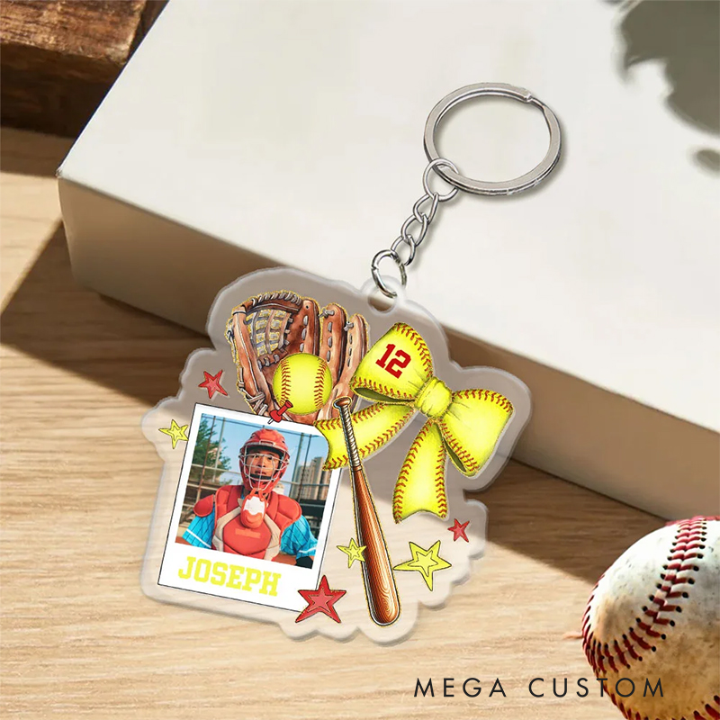 Personalized Baseball Keychain with Custom Photo and Name  