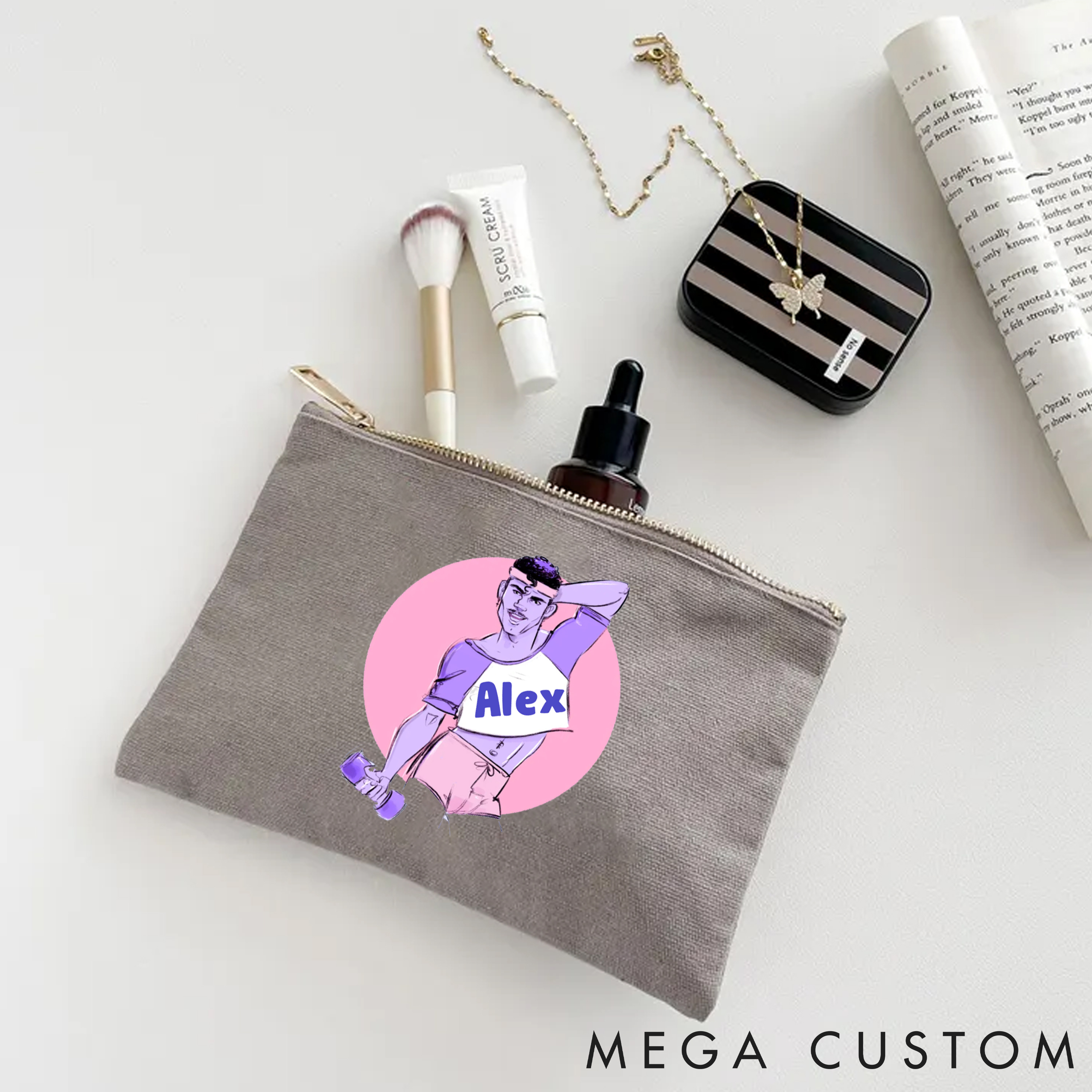 Personalized Zipper Makeup Bag with  Unique Gift Vibrant Fitness Artwork for Fitness Enthusiasts Bodybuilders and Gym Lovers