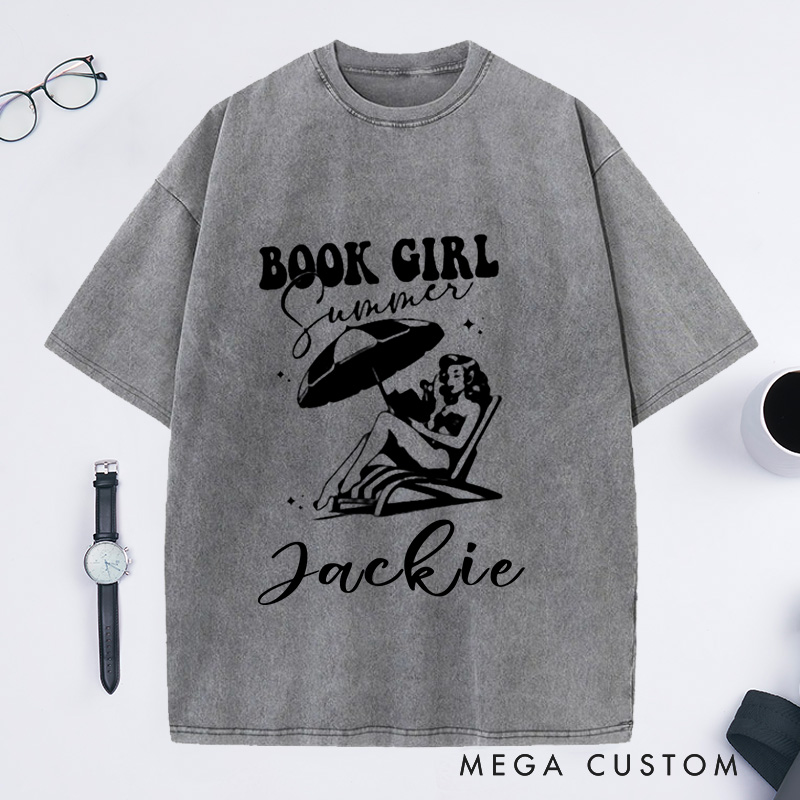 Personalized Book Girl Summer Washed T-Shirts Bookish Summer Shirt Bookish Shirt Book Lover Gift Bookish Girl Shirt Bookish Gift Reading Shirt Bookish Gifts