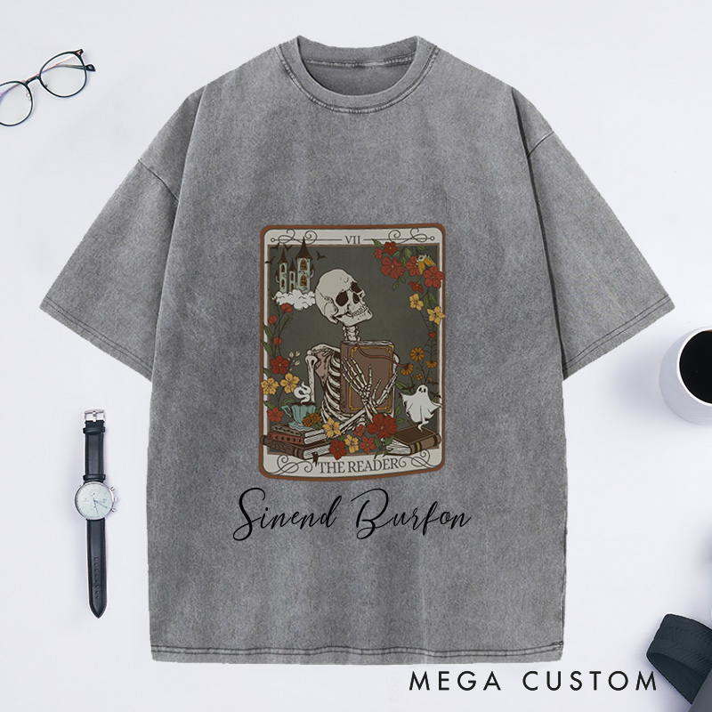 Personalized the Reader Tarot Card Washed T-Shirts Witchy Stuff Book Lover Gifts Reader Shirt Teacher Gift Reading Shirt