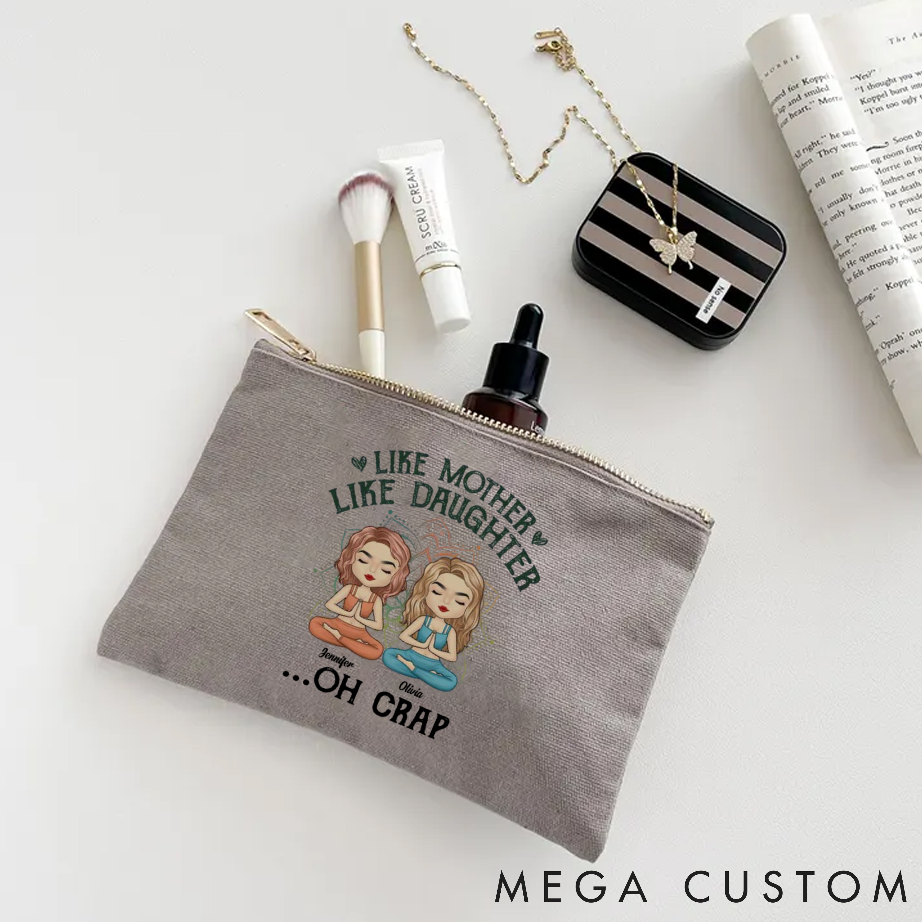 Personalized Like Mother Like Daughter Yoga Zipper Makeup Bag Custom Name Yoga Makeup Bag Gift Idea for Yoga Lover