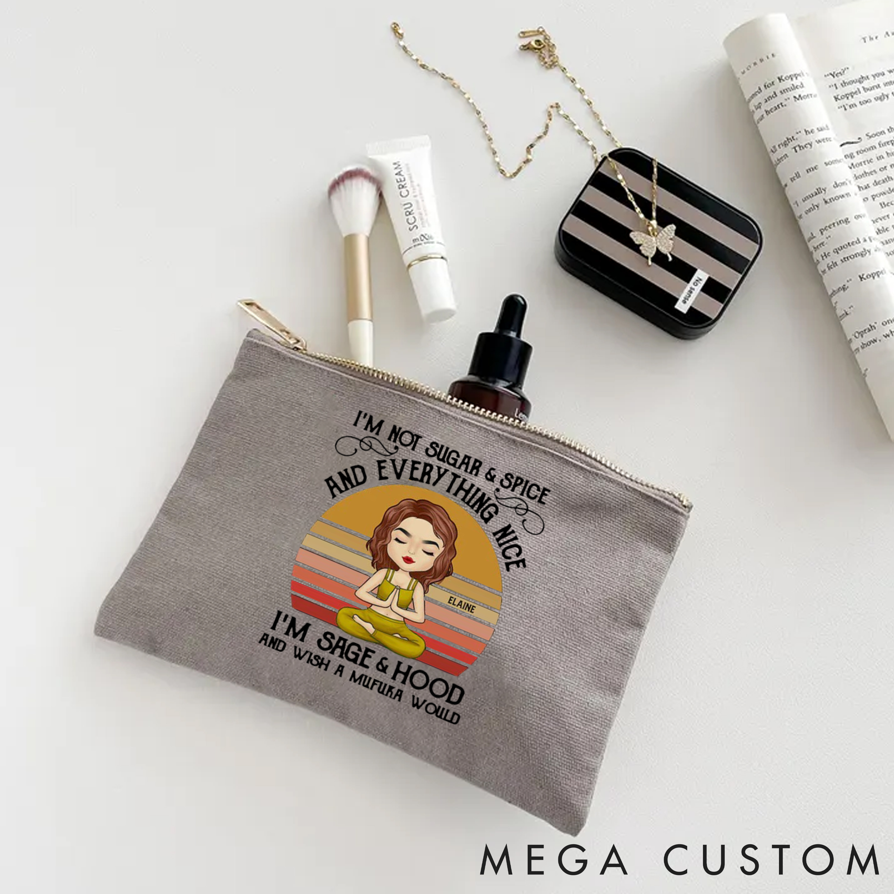 Personalized Yoga Zipper Makeup Bag with Durable and Lightweight Design Custom Name Yoga Makeup Bag Gift Idea for Yoga Lover