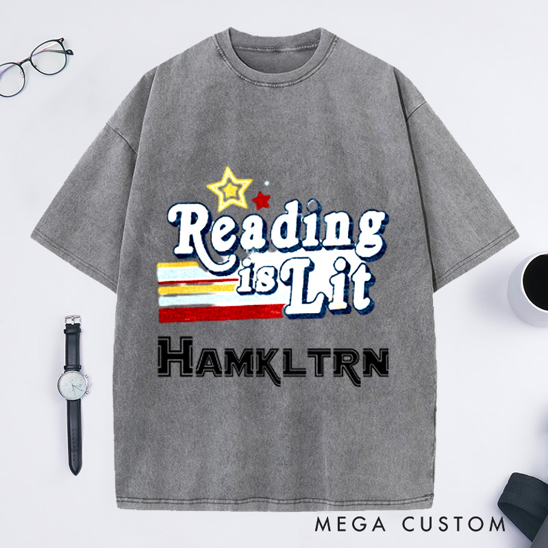 Personalized Reading Is Lit Washed T-Shirts Bookworm Literary Shirt Reading Shirts for Teachers Bookish Gifts English Teacher Shirt 