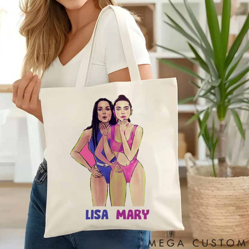 Personalized Gym Tote Bag with Best Friends Portrait Design for Fitness Enthusiasts Bodybuilders and Gym Lovers