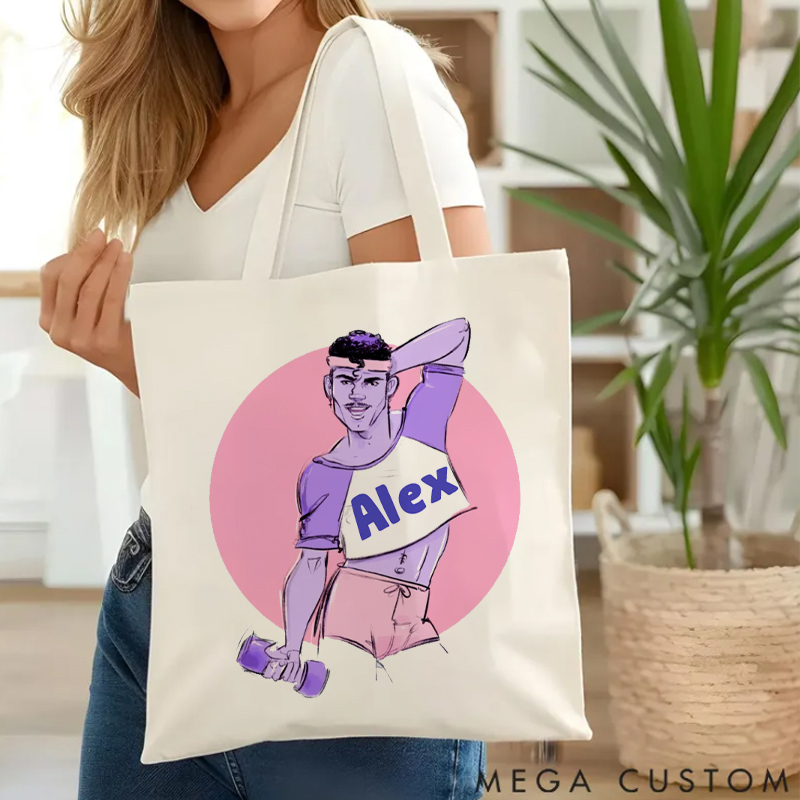 [Copy]Personalized Gym Tote Bag with Best Friends Portrait Design for Fitness Enthusiasts Bodybuilders and Gym Lovers