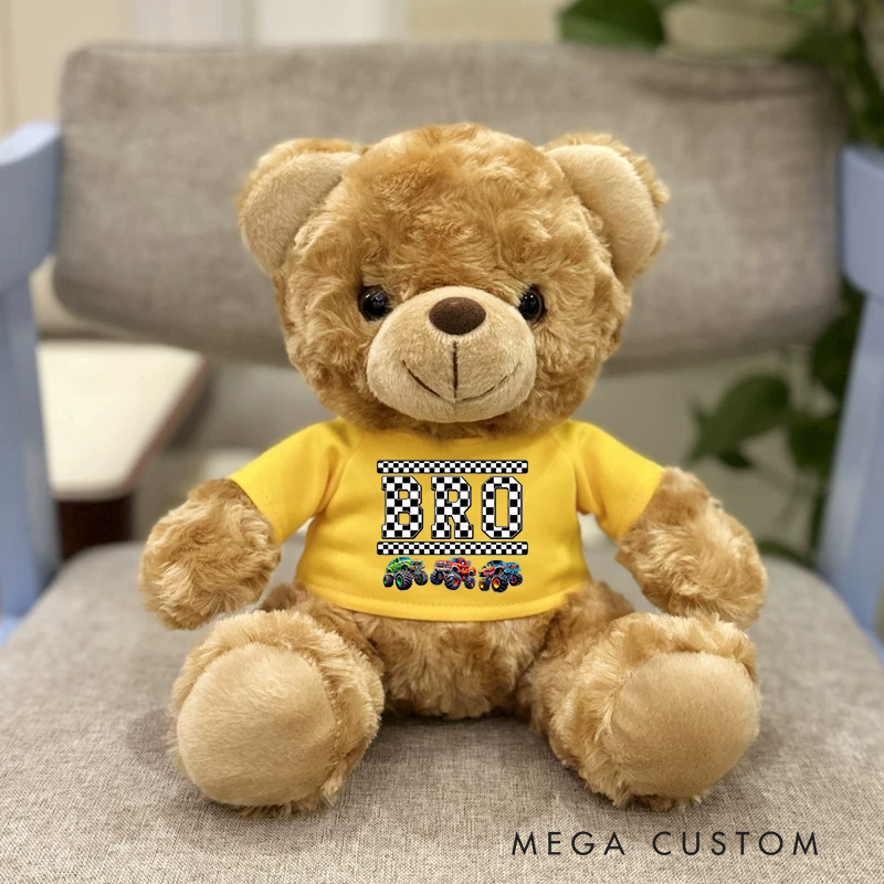 Personalized Monster Truck Brown Bear Plush Toy Custom Racing Gift