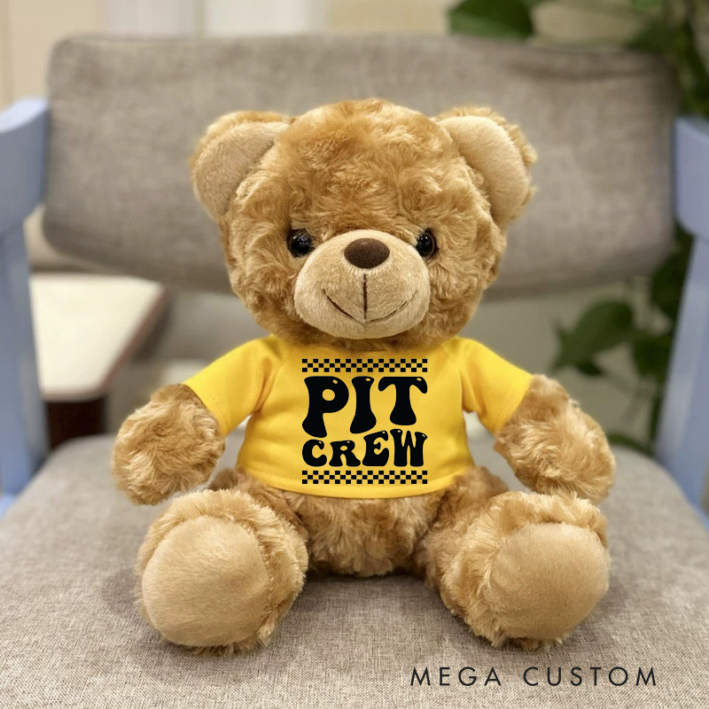 Personalized Pit Crew Brown Bear Plush Toy Custom Racing Christmas Gift