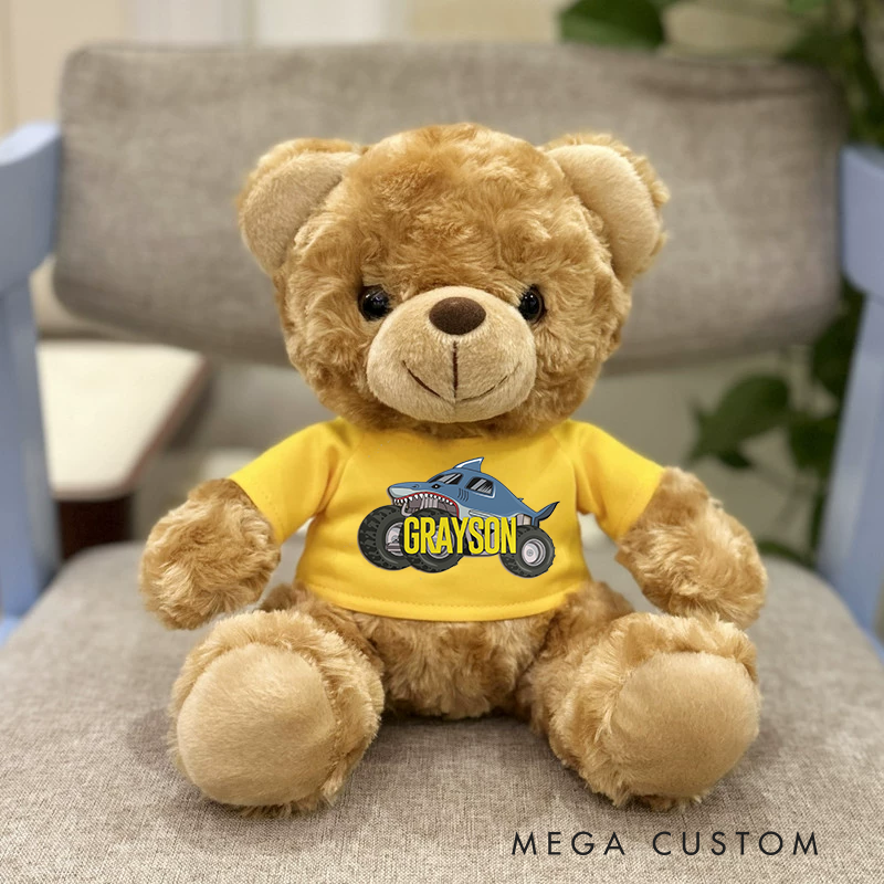 Personalized Monster Truck Brown Bear Plush Toy Custom Shark Design Gift