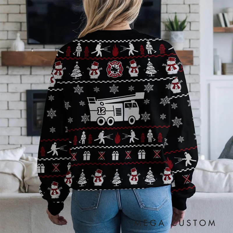Personalized Firefighter Ugly Christmas Sweater Fun and Festive Gift for Firefighting Enthusiasts