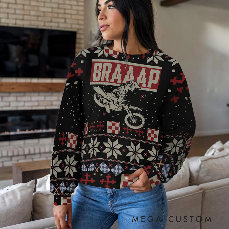 Personalized Dirt Bike Custom textUgly Christmas Sweater Perfect Holiday Gift for Motocross Enthusiasts