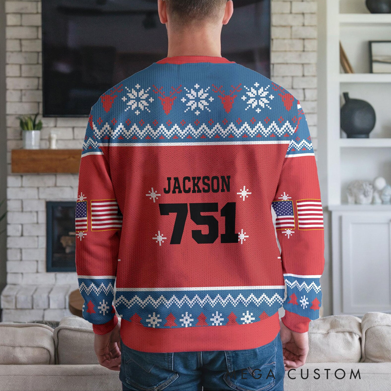 Personalized Dirt Bike Braap Ugly Christmas Sweater with American Flag Design Perfect Gift for Motocross Fans