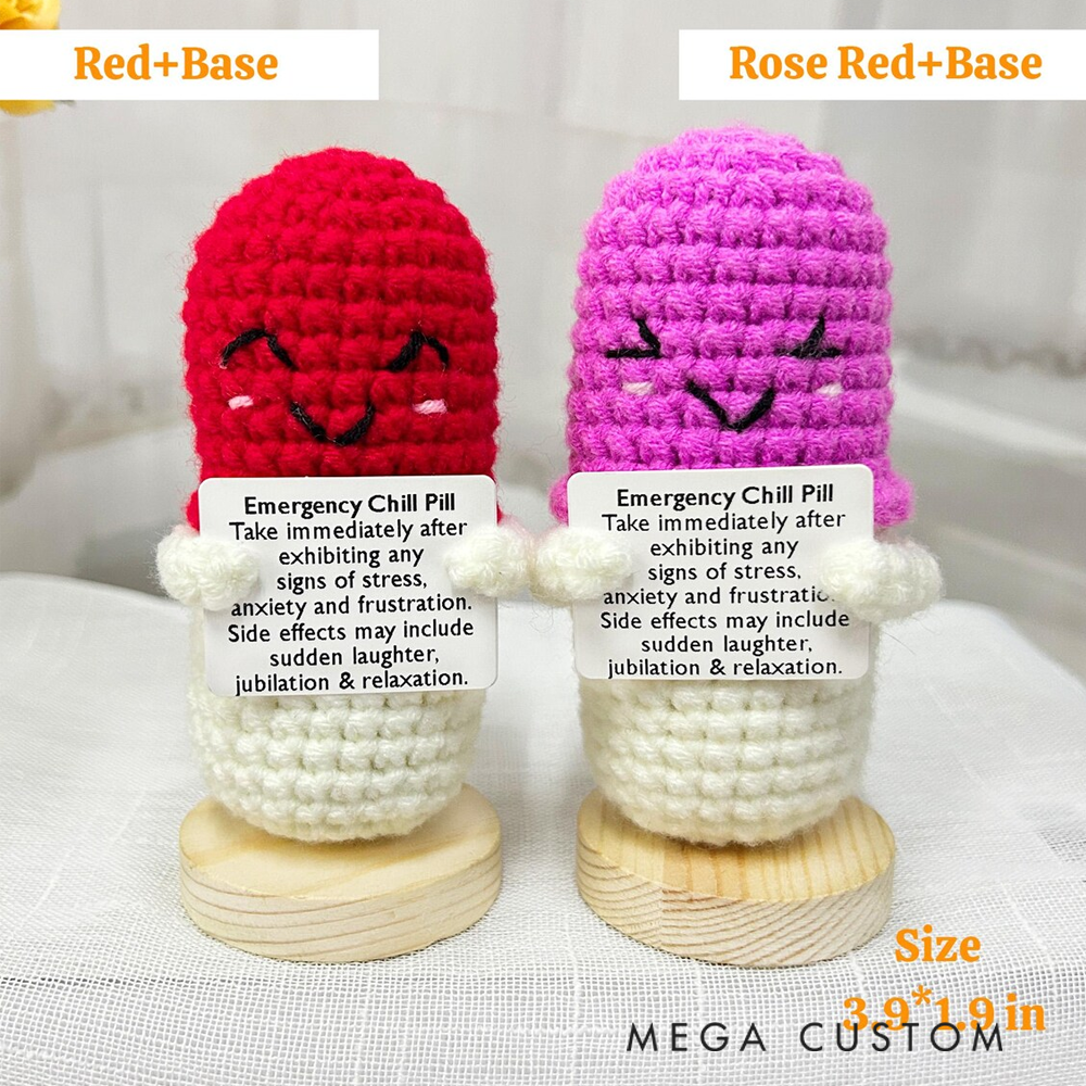 Personalized Crocheted Emotional Support Chill Pill Cute Stress Reliever Gift 