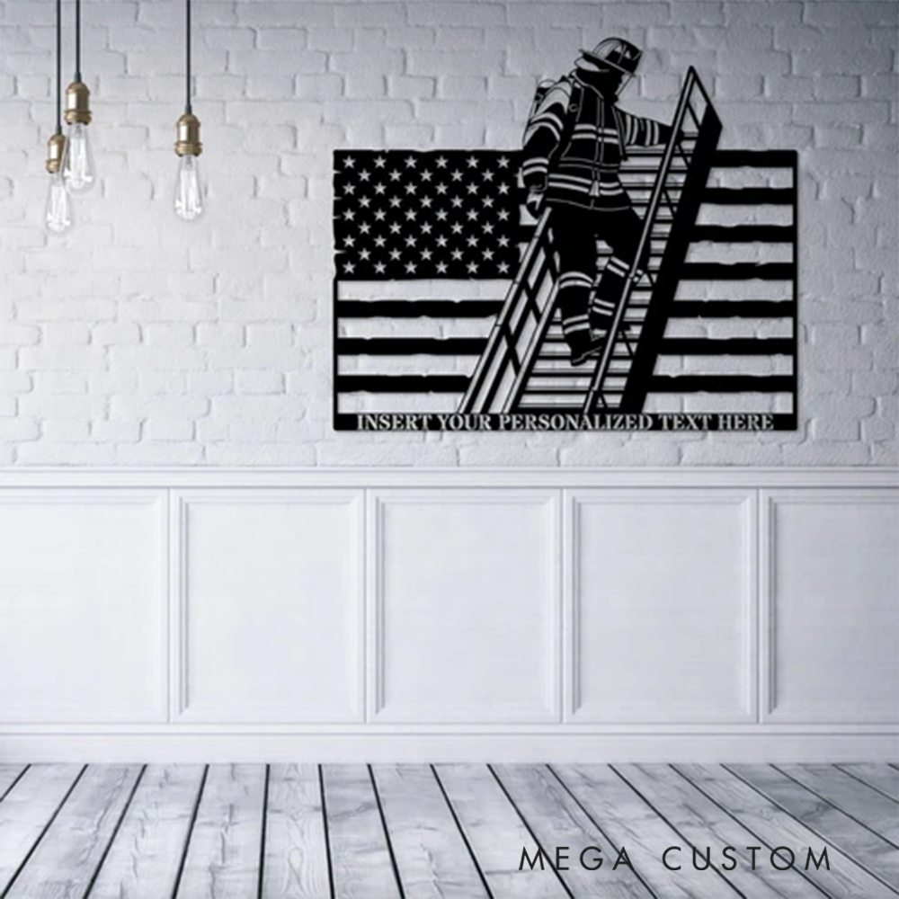 Personalized Firefighter Wall Art Gift Custom Metal Flag Design Gift