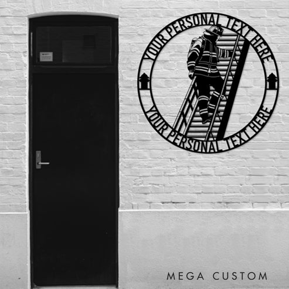 Personalized Firefighter Wall Art Gift Custom Round Metal Design