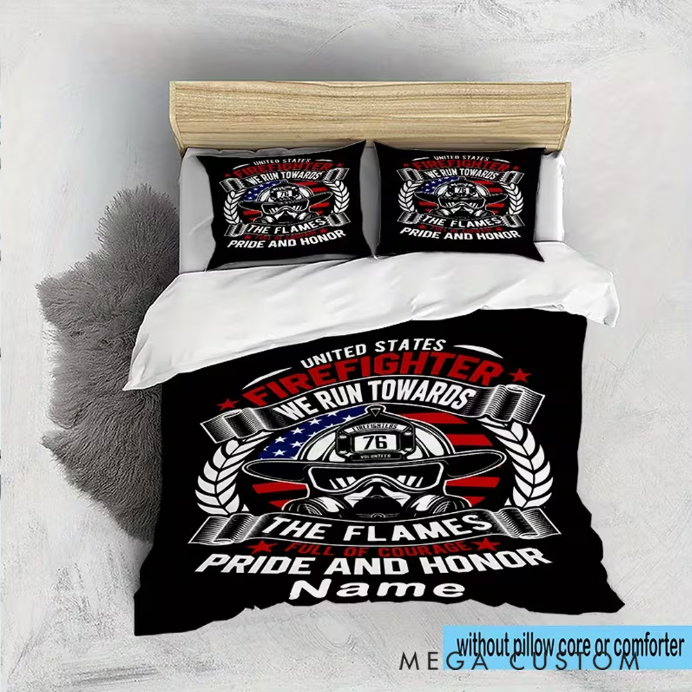Personalized Firefighter Four Bedding Set Custom Duvet Cover Four Piece Set