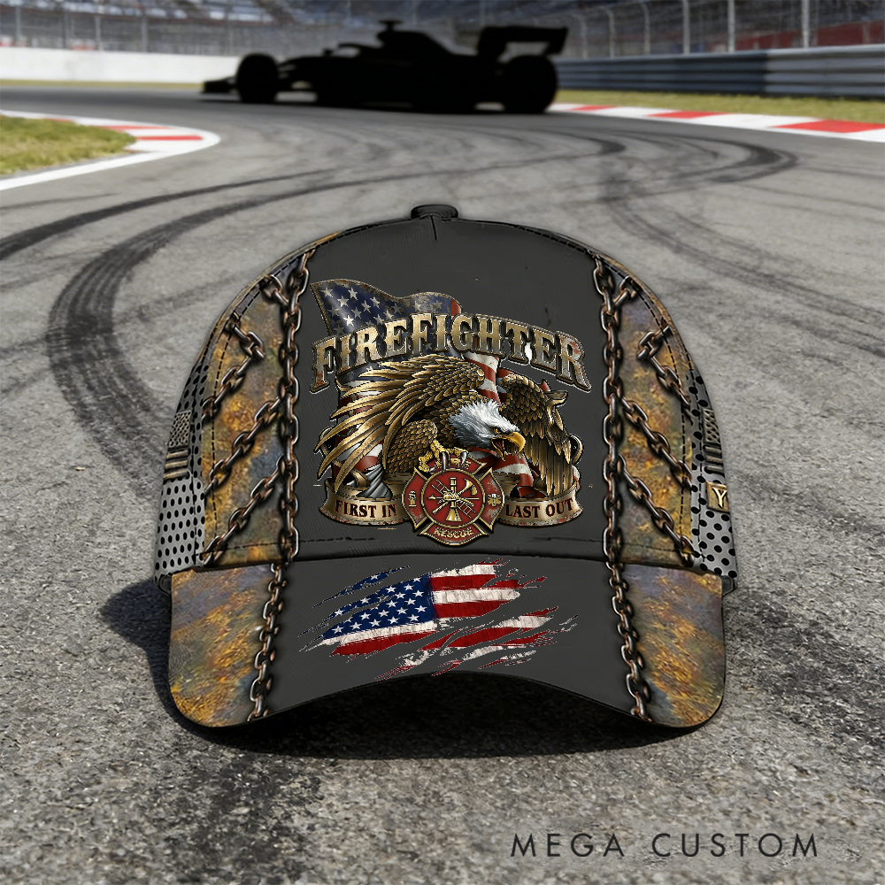 Personalized Firefighter Full Print Cap First In Last Out Design Design Firefighter Gifts