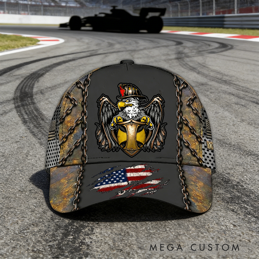 Personalized Firefighter Full Print Cap Eagle and Shield Design Firefighter Gifts