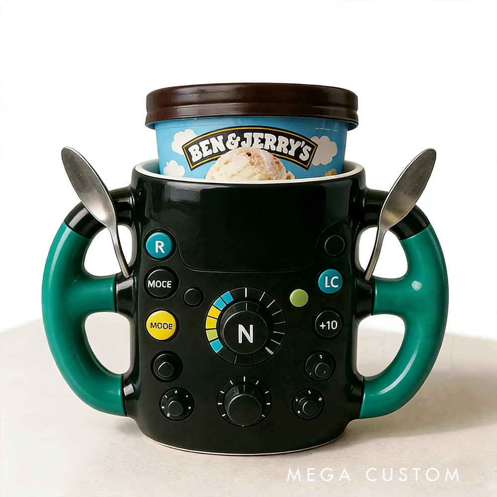 Personalized Racing Steering Wheel Ice Cream Pint Cup Holder Custom Gift for Motorsports Fans Car Lovers