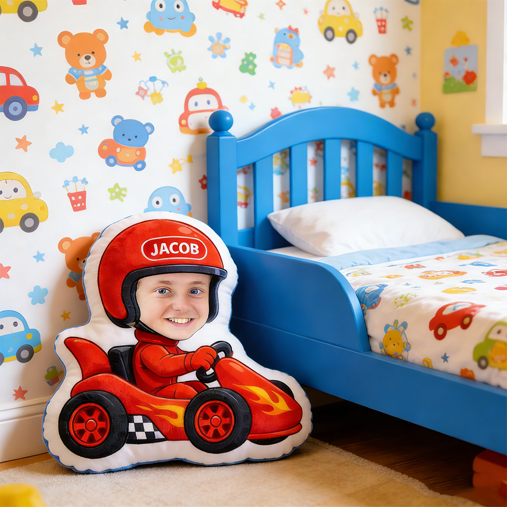 Personalized Kids' Racing Pillow Custom GoKart Cushion Gift for Racer and Racing Enthusiasts