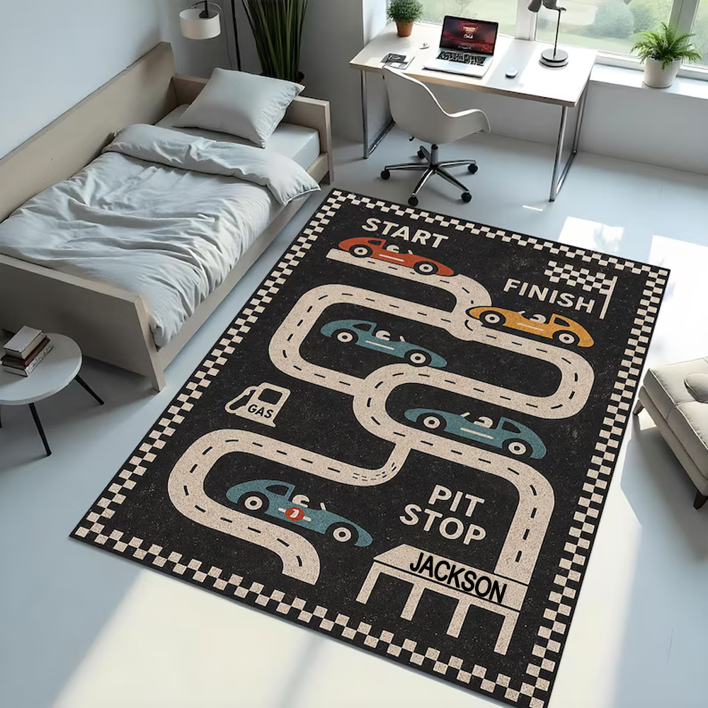 Personalized Racing Themed Plush Rug Soft Play Mat for  Kids Car Enthusiasts