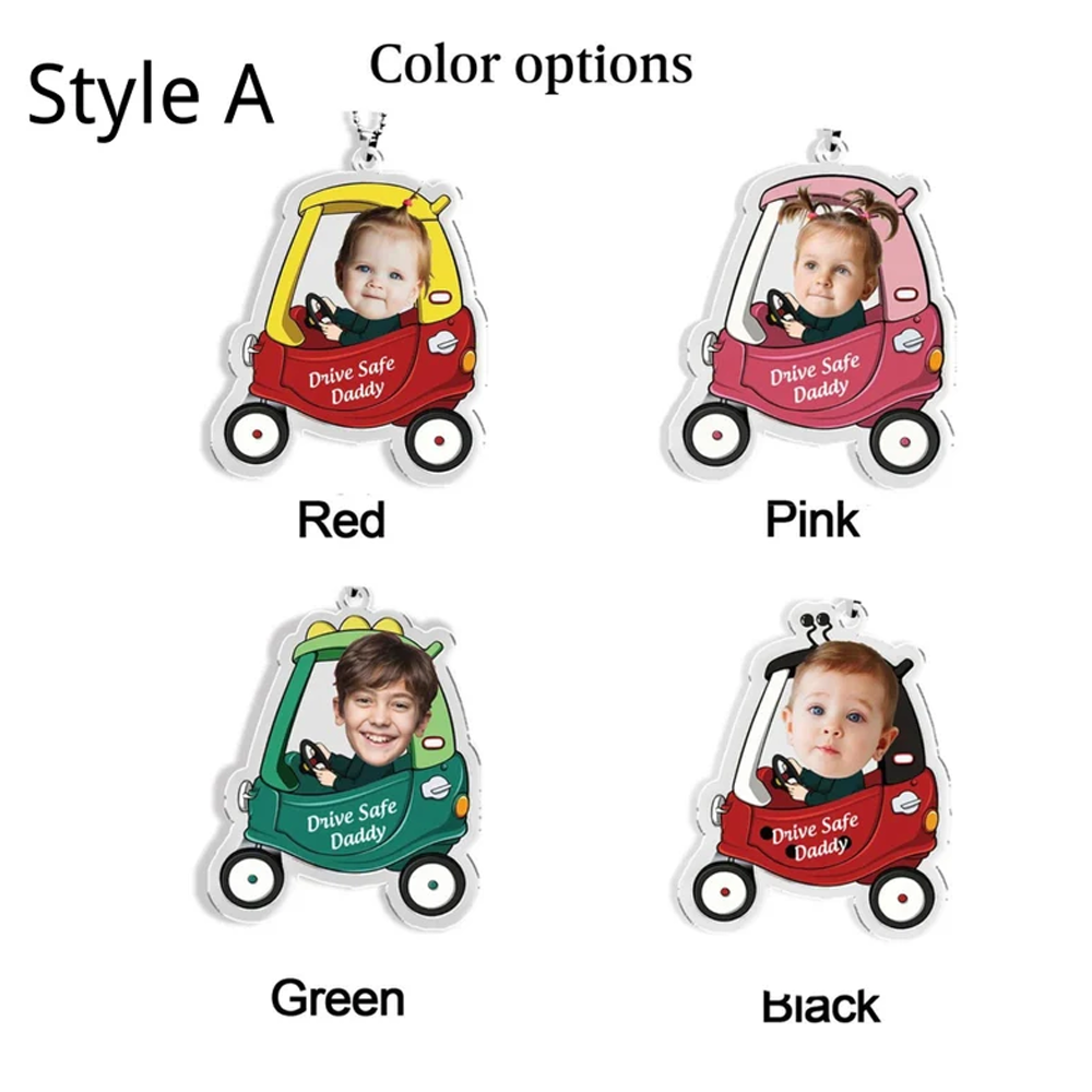 Personalized Car-Shaped Photo Keychain Drive Safe Hanging Ornament