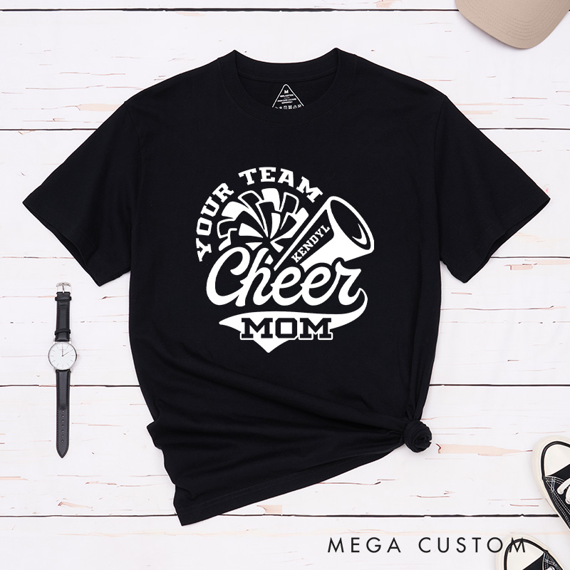 Personalized Cheer Mom T-Shirts Featuring Custom Team Name and Player Name on the Front for Game Day Spirit