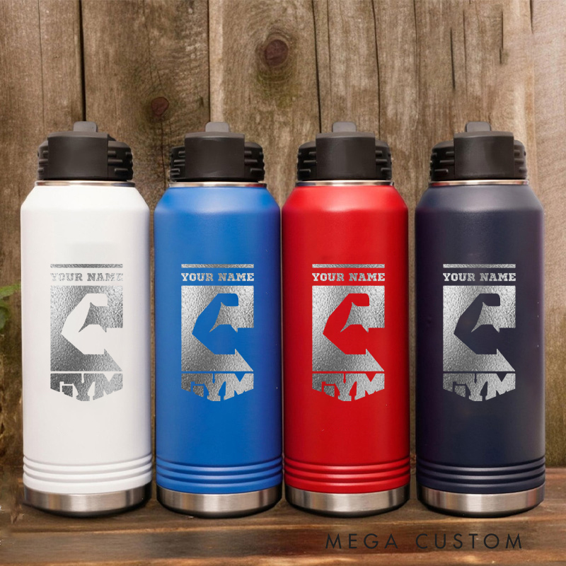 Personalized Gym Water Bottles with Arm Clean Lines Design for Fitness Enthusiasts Bodybuilders and Gym Lovers