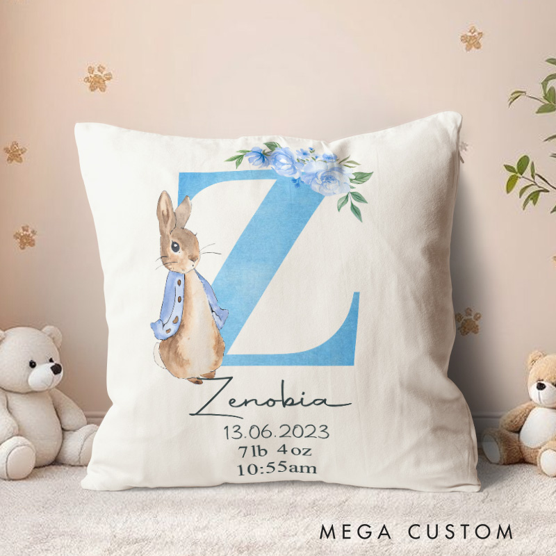 Personalized Bunny and Floral Baby Birth Stats Keepsake Throw Pillows Pregnancy Announcement Gift