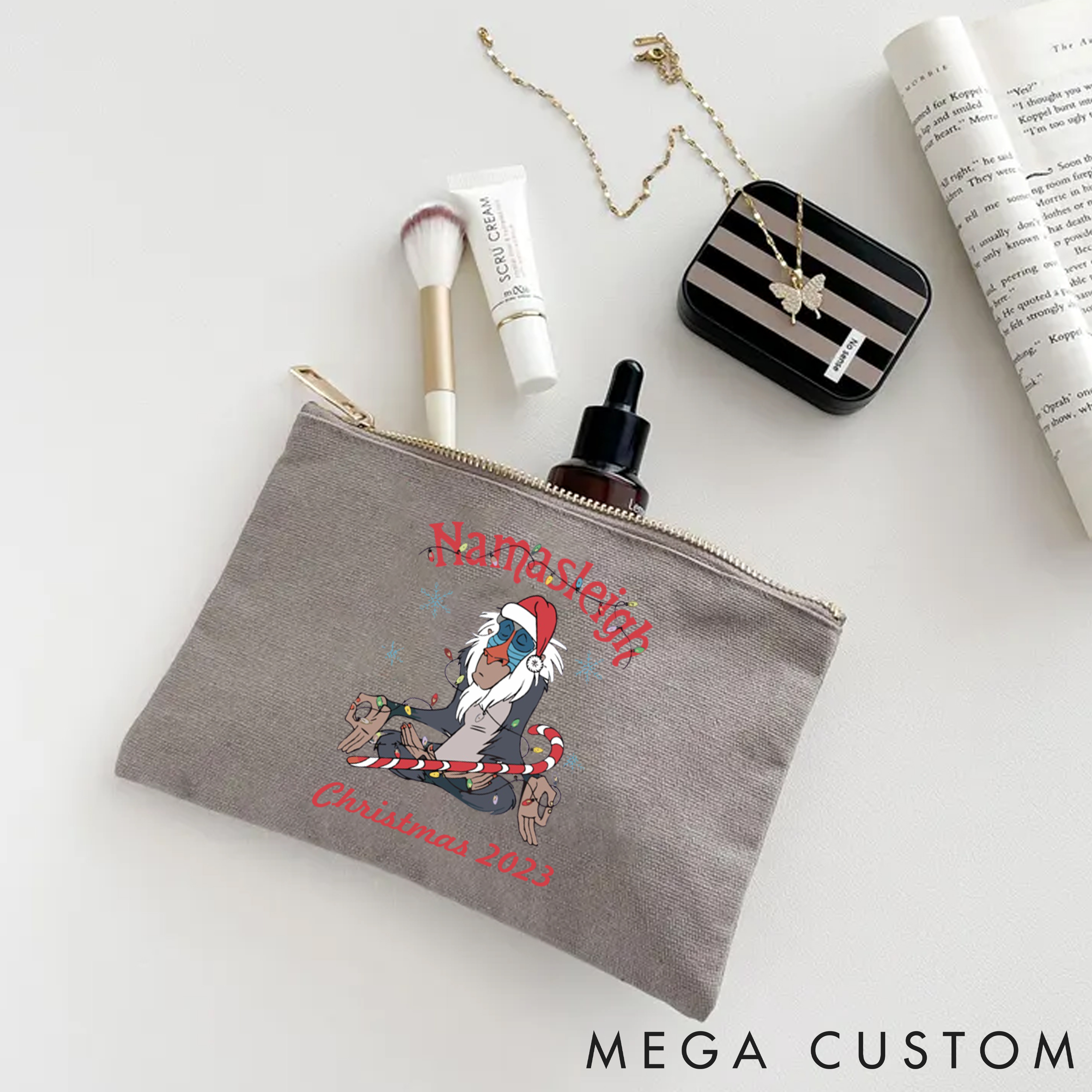 Personalized Christmas Makeup Bag with Funny Yoga Monkey Design Custom Time Yoga Makeup Bag Gift Idea for Yoga Lover