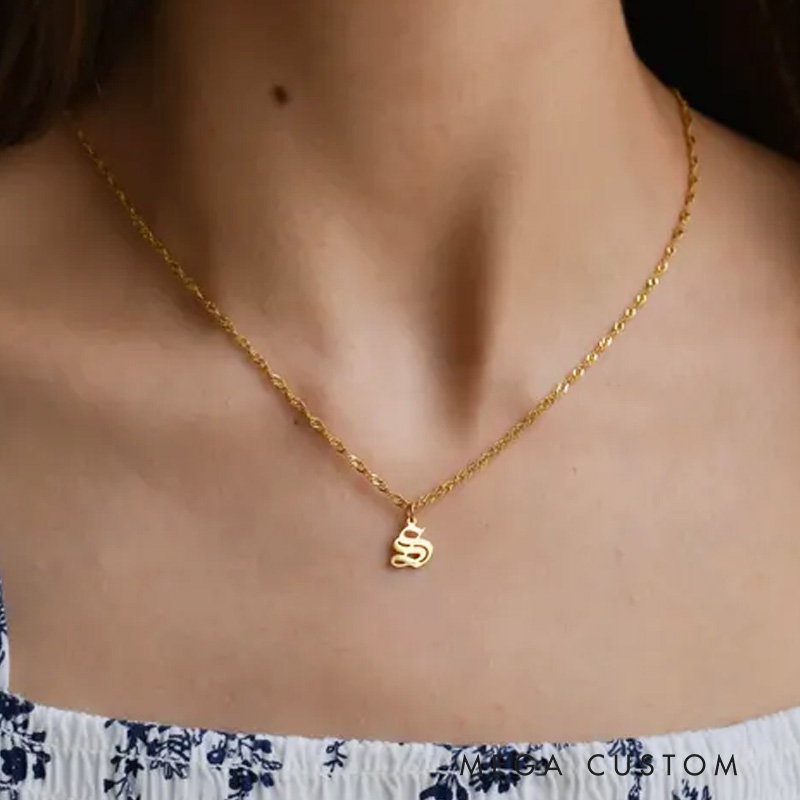 Personalized Gold Filled Old English Letter Necklace Initial Necklace