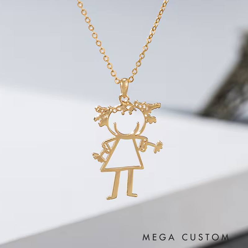 Personalized Drawing Necklace Gift for Mom and Grandma 