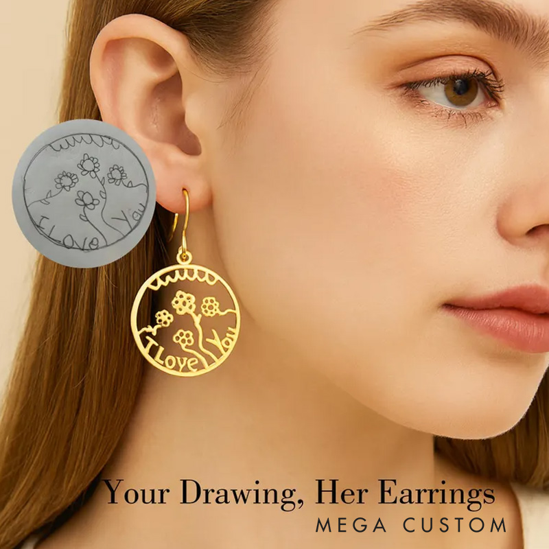 Personalized Drawing Earrings Line Art Jewelry Made from Your Handwritten Artwork Mother's Day Gift for Her