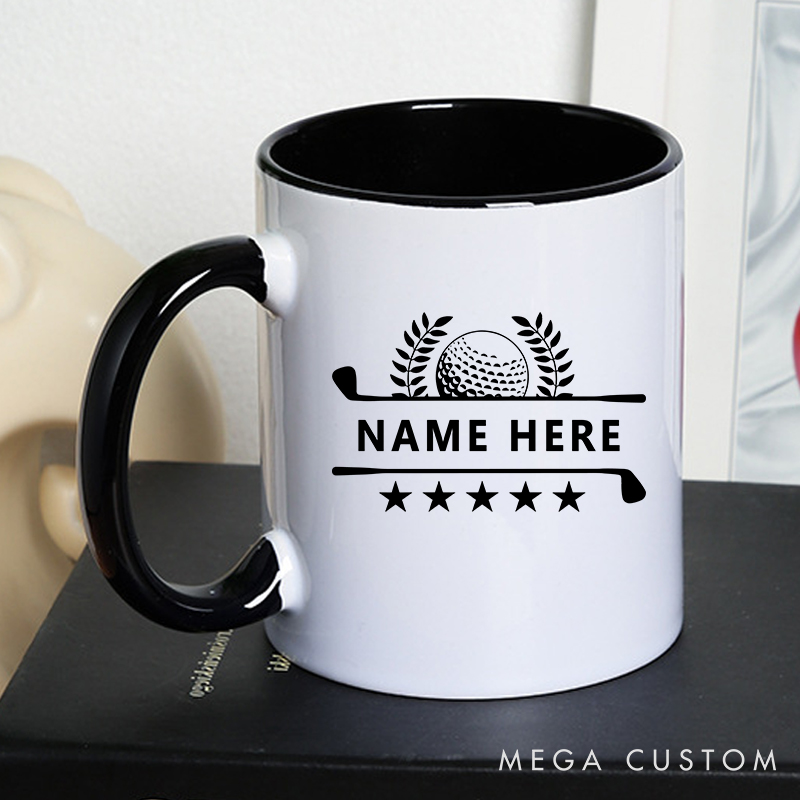 Personalized Golf Mug with Custom Name Golf Ball, Laurel, and Stars Design Perfect Gift for Golf Enthusiasts